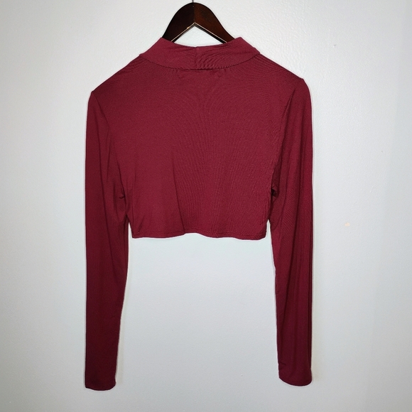 Free People Beach Long Sleeve Mock Neck Crop Top Burgundy Size Medium - Picture 3 of 11